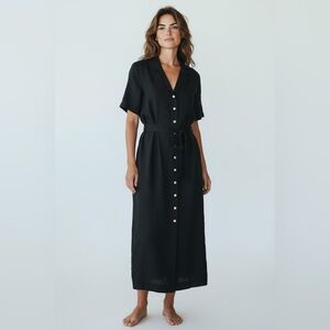 Quince Black Maxi Dress with Button Accents